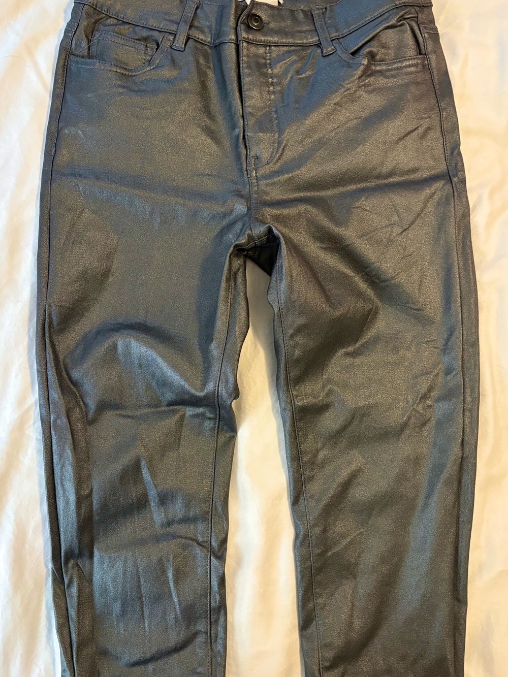 Coated Grey Skinny Leather Pants